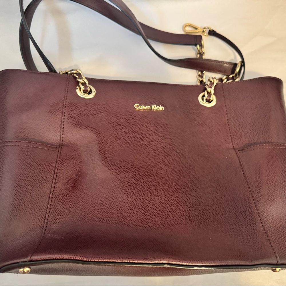 Calvin Klein Burgundy Leather Shoulder Bag